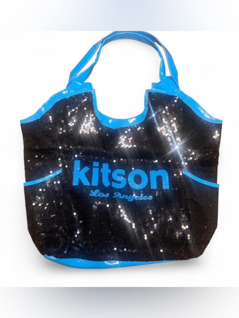 Vintage 2005 Kitson Large Tote Iconic Black Sequins & Blue